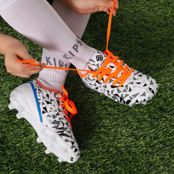 Boys & Girls Soccer Cleats Shoes - WHITE ROYAL BLUE ORANGE - 1